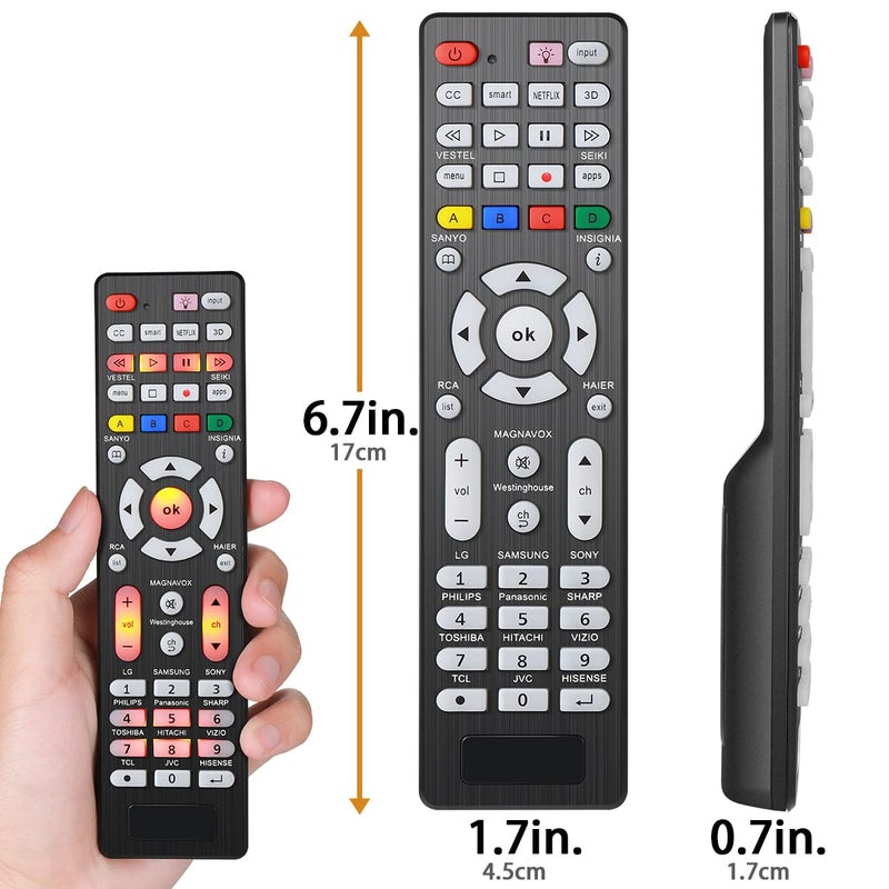 AZMKIMI 2 PCS Universal TV Remote Control with Light-Up-Button Compatible with LG, Samsung, Philips, Panasonic, Sharp TCL, Vizio, Sony, Sanyo, Toshiba, Insignia, Hisense, JVC, RCA Brands LCD LED 3D TV Remote - Image 5
